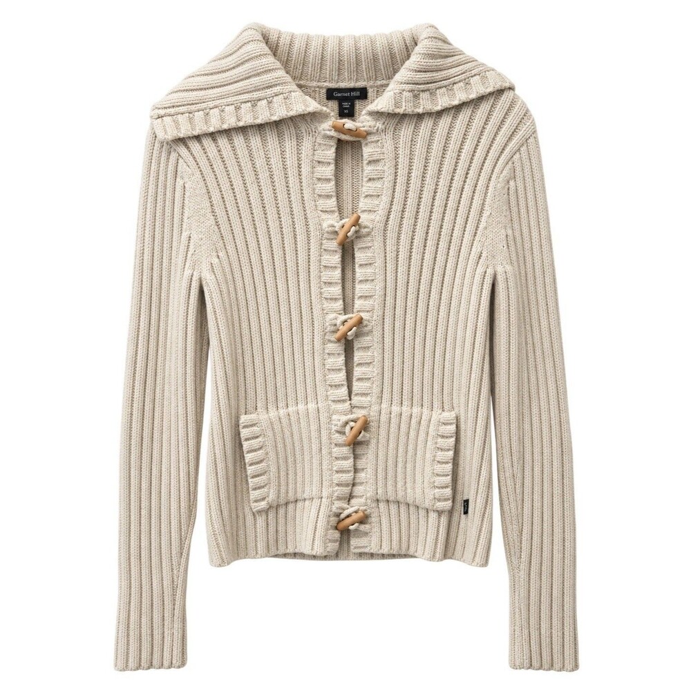 Abercrombie & Fitch Cardigan L Chunky Knit Toggle Shawl Collar Y2K Beige - Picture 2 of 8